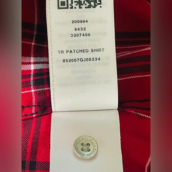 True Religion The Patched Shirt in  Red, black and white Logo long sleeve Sz XL - Picture 6 of 6